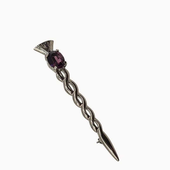 Silver-Tone Celtic Weave Scepter Point Amethyst Purple Rhinestone Brooch Pin - Picture 4 of 11